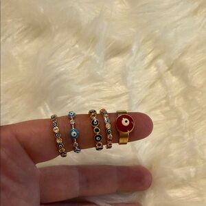 Evil Eye Charm Ring Set in Gold and Multicolor